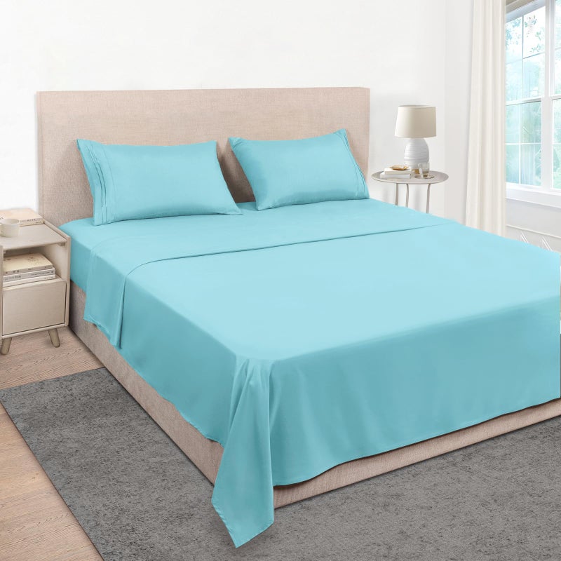 Mejoroom King Size Bed Sheet Set - Hotel Luxury 1800 Bedding Sheets & Pillowcases - 16" Deep Pocket Fitted Sheet, Soft, Breathable, Wrinkle & Fade Resistant - 4 Piece(King, Baby Blue) - Image 1